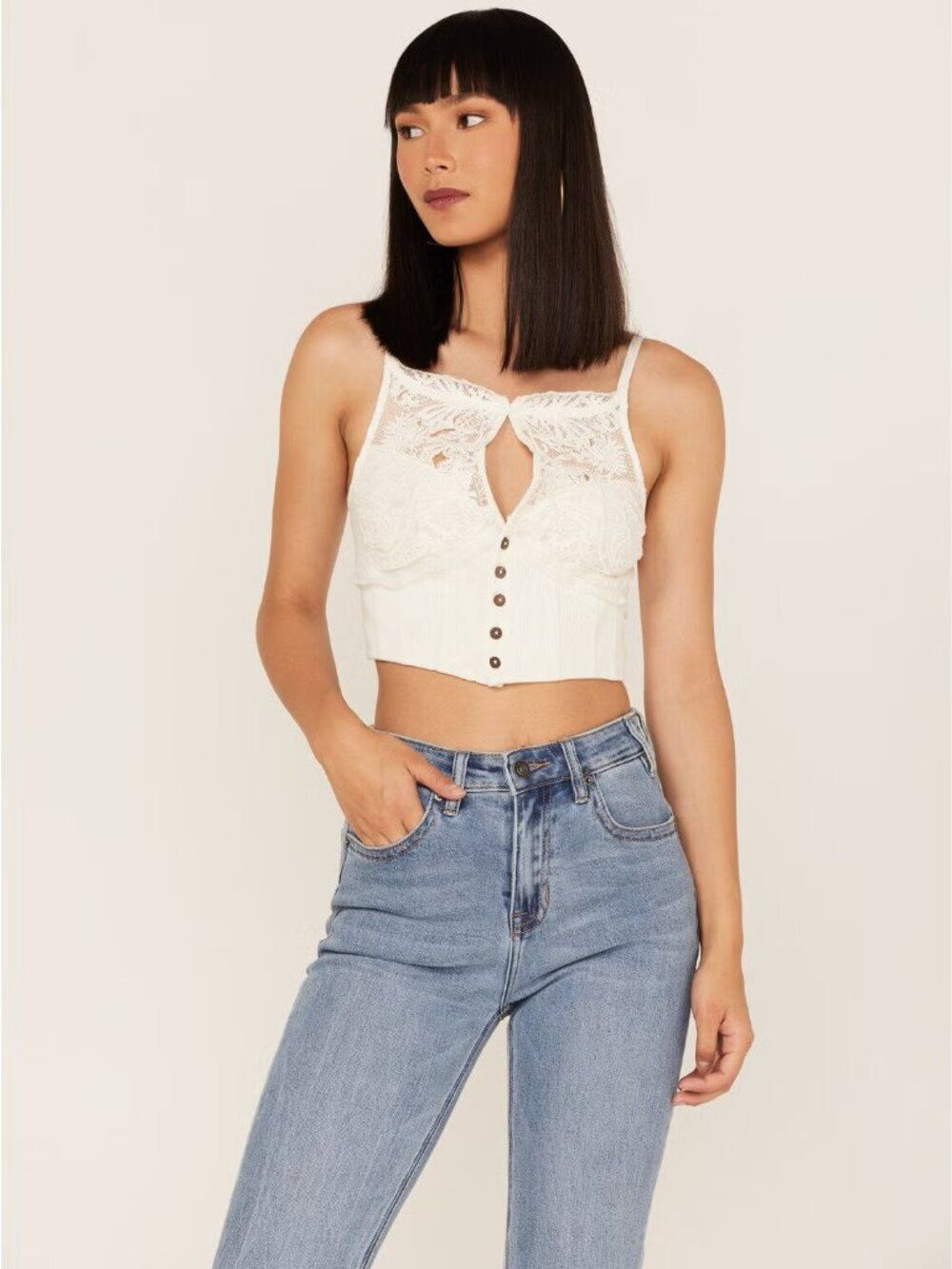 Free People Have My Heart Cropped Lace Tank Top Women's Size XS